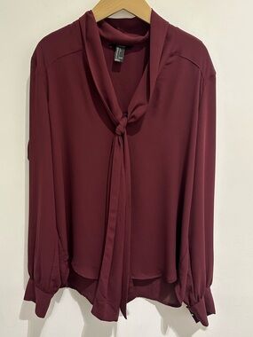 Forever 21 Burgundy Tie-Neck Blouse